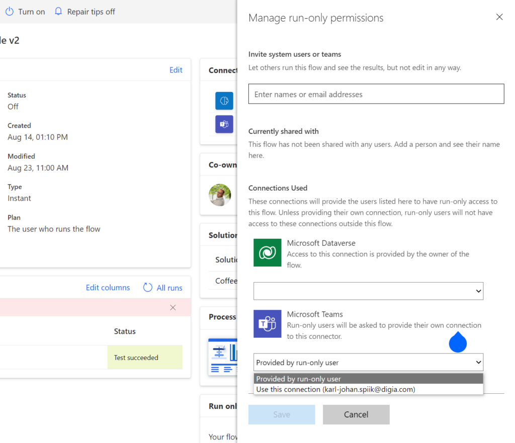 Setting up run-only user for Power Automate flow