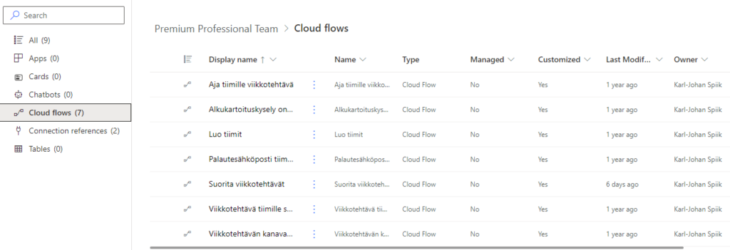 Power Automate flows doing the core logic of the solution